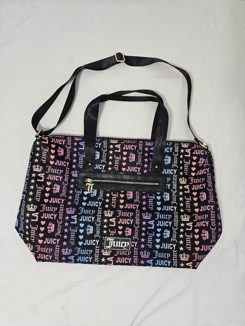 Juicy Couture LA Logo Print Weekender Duffel Bag | Colorful Travel Gym Overnight